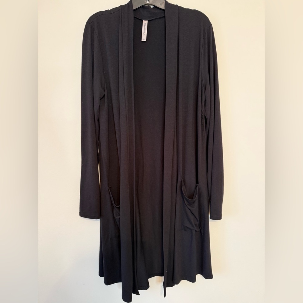 ZENANA Premium Black Longline Open-Front Cardigan